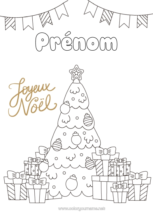Coloriage à imprimer Cadeaux Sapin De Noël Noël "Joyeux Noël" Message