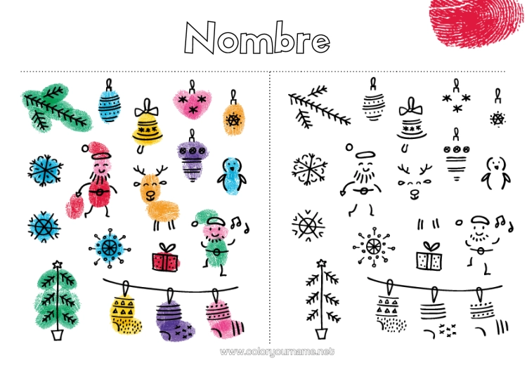 Dibujo para colorear para imprimir Árbol De Navidad Elfos De Navidad Navidad Actividades Para Niños Animales Del Bosque Ciervo Calcetín De Navidad Huella Dactilar