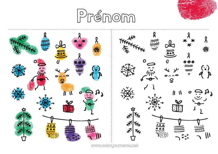 Coloriage à imprimer Sapin De Noël Lutins De Noël Noël Activités Enfants Animaux De La Forêt Cerf Chaussette De Noël Empreinte De Doigt