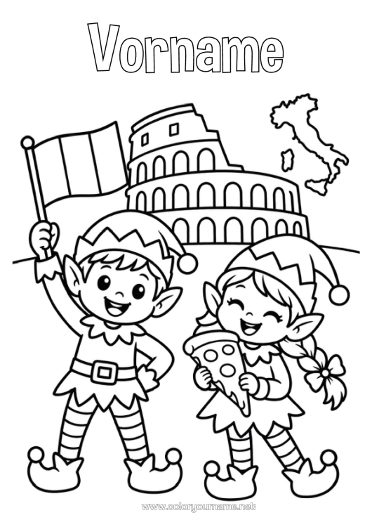 Malvorlage zum Ausdrucken Weihnachtself Elfen Ausmalbilder Italien Denkmal Reise Des Weihnachtselfen Reisende Weihnachtswichtel
