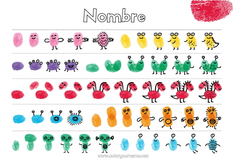 Dibujo para colorear para imprimir Monstruo Actividades Para Niños Huella Dactilar