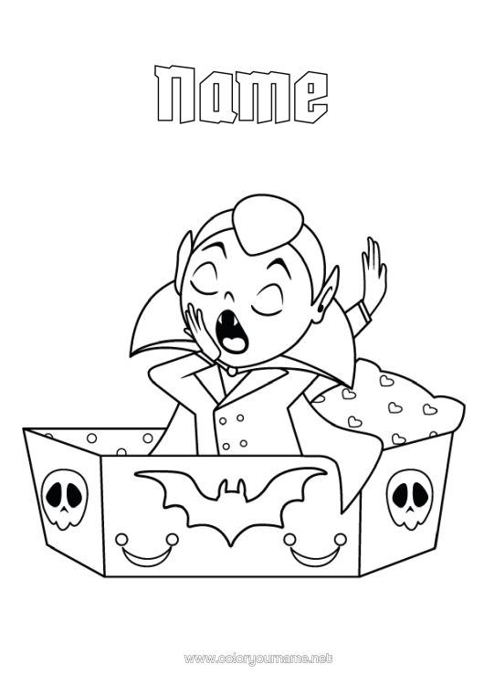 Coloring page to print Vampire Monster Halloween Coffin