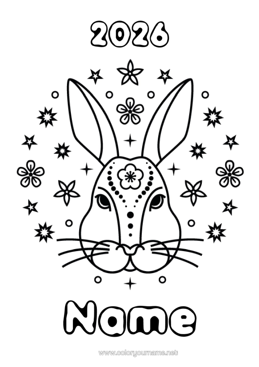 Colouring page to print Rabbit 2023 Animal Chinese New Year Forest Animals