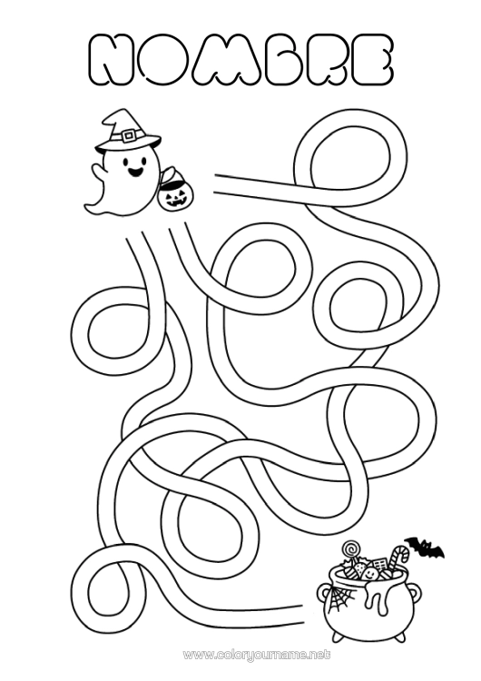Dibujo para colorear para imprimir Fantasma Caldero Mágico Halloween Laberinto