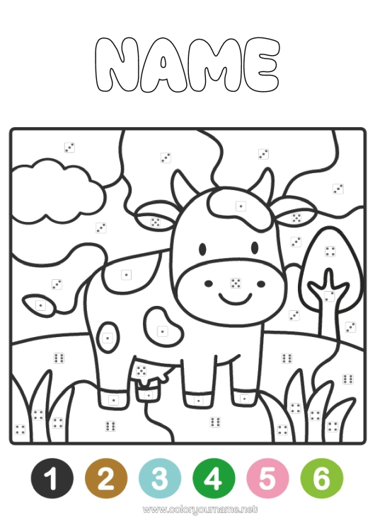 Colouring page to print Magic Colouring Books Animal Cow Easy Colouring Pages Farm Animals Colouring By Number With Dice