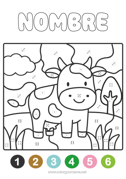 Dibujo para colorear para imprimir Colorear Por Números Animales Vaca Dibujos Fáciles Para Colorear Animales De Granja Colorear Por Números Con Un Dado