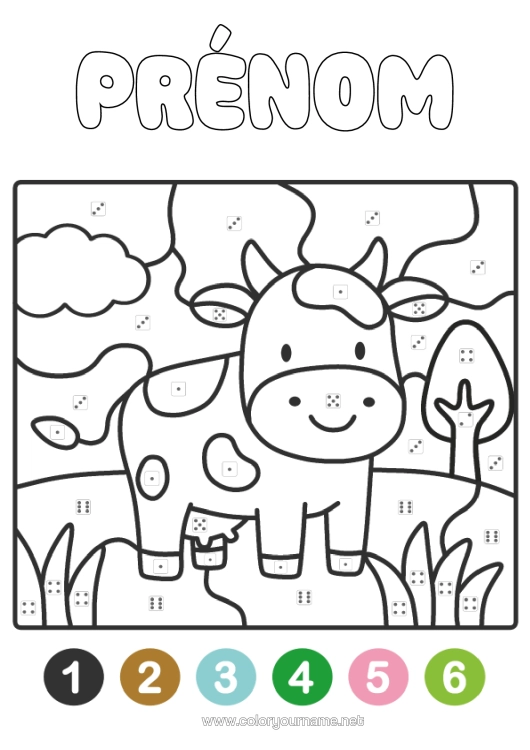 Coloriage à imprimer Coloriages Magiques Animal Vache Coloriages Faciles Animaux De La Ferme Coloriage Par Numéro Avec Dé