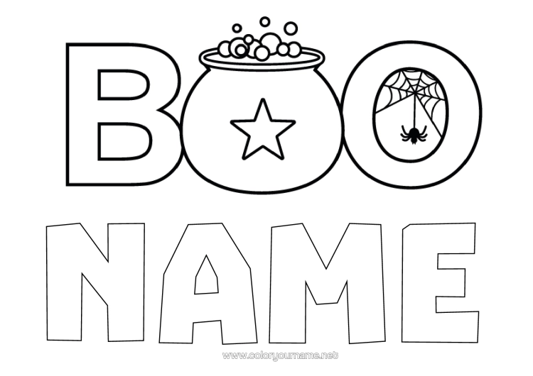 Coloring page to print Magic Pot Halloween Spider Web Boo
