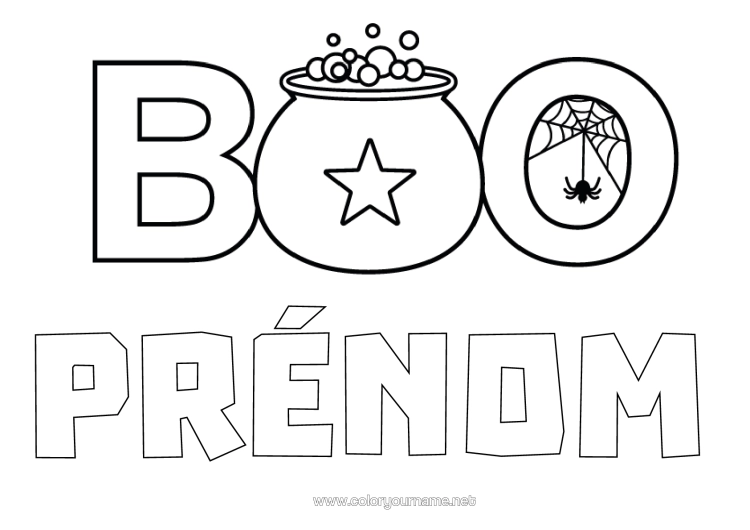 Coloriage à imprimer Chaudron Magique Halloween Toile D'araignée Boo