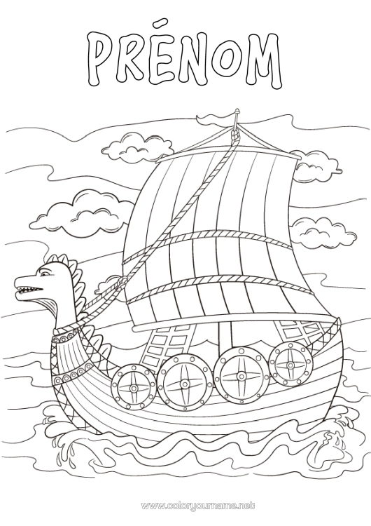 Coloriage à imprimer Bateau Véhicules Maritimes Véhicules Historiques Ou Vintages Viking Drakkar Bateau Viking