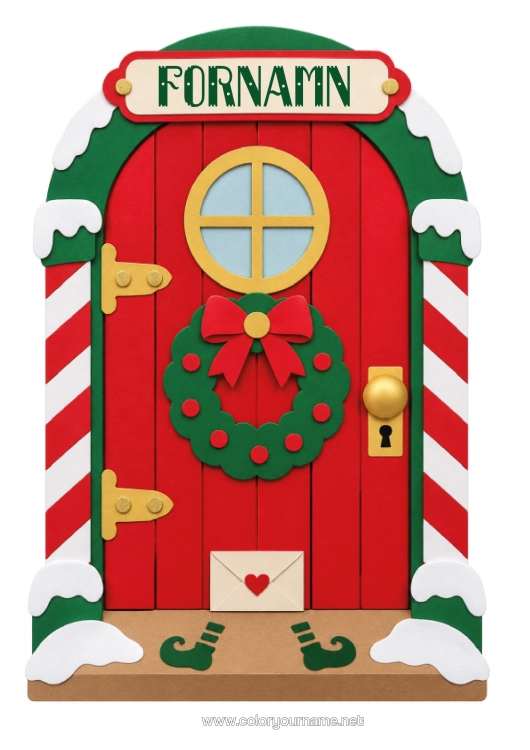 Färgläggningssida att skriva ut Julnissar Jul Julkrans Dörr Julälva Dörr
