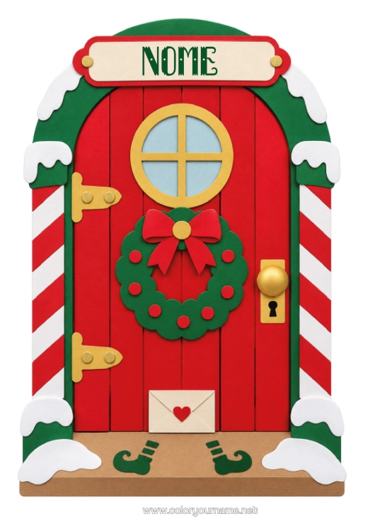 Página de desenho para imprimir Elfo De Natal Natal Coroa De Natal Porta Porta Do Duende De Natal