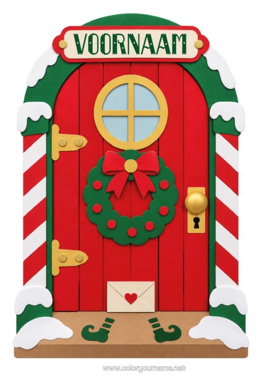 Kleurplaat om af te drukken Kerstelf Kerstmis Kerstkrans Deur Kerstelfenpoort