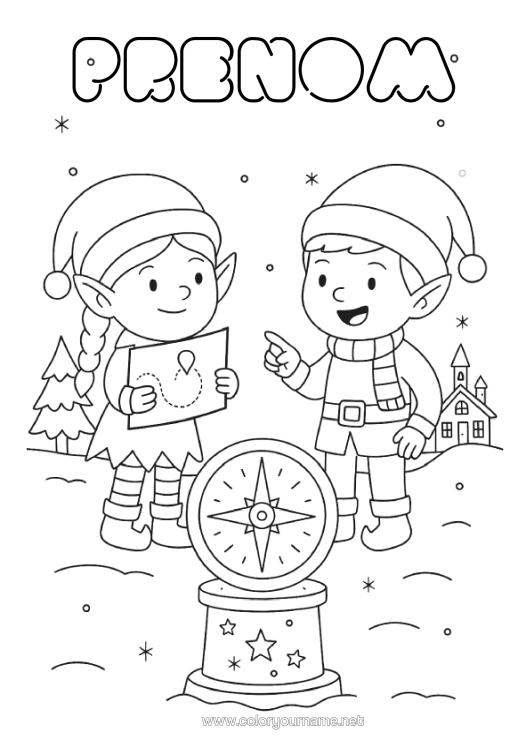 Coloriage à imprimer Lutins De Noël Coloriages Lutins Boussole Pôle Nord