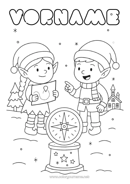 Malvorlage zum Ausdrucken Weihnachtself Elfen Ausmalbilder Kompass Nordpol