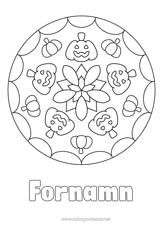 Färgläggningssida att skriva ut Pumpa Mandala Jack O'lantern Lätta Målarbilder