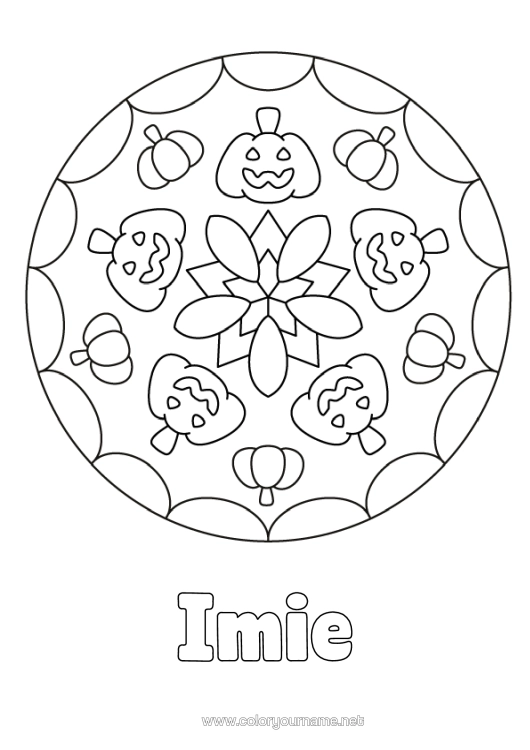 Kolorowanka do wydruku Dynia Mandala Jack O'lantern Łatwe Kolorowanki