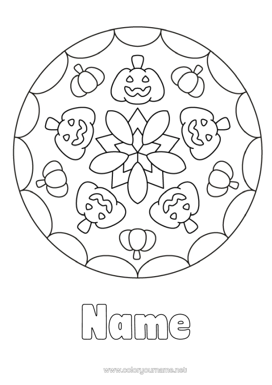 Coloring page to print Pumpkin Mandala Jack O'lantern Easy Coloring Pages