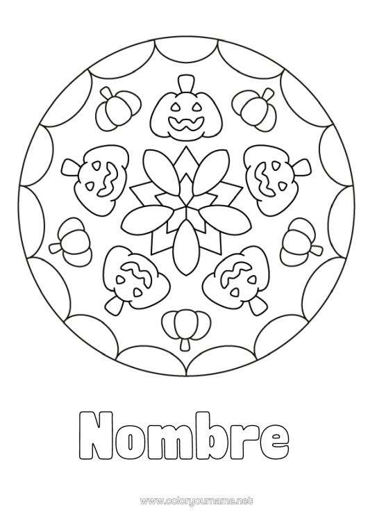 Dibujo para colorear para imprimir Calabaza Mandala Jack O'lantern Dibujos Fáciles Para Colorear