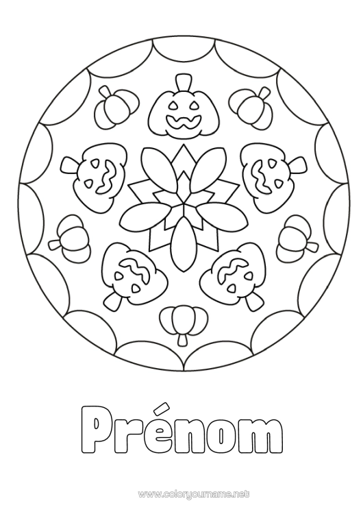 Coloriage à imprimer Citrouille Mandala Jack O'lantern Coloriages Faciles