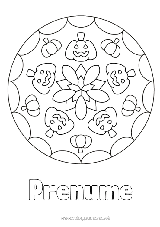 Pagină de colorat de imprimat Dovleac Mandala Jack Cu Lampa Desene De Colorat Ușoare