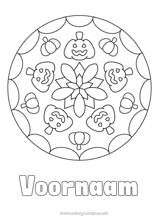 Kleurplaat om af te drukken Pompoen Mandala Jack O'lantern Eenvoudige Kleurplaten