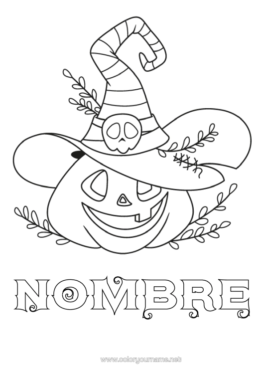 Dibujo para colorear para imprimir Calabaza Halloween Jack O'lantern Sombrero De Mago