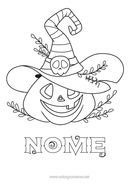 Página de desenho para imprimir Abóbora Halloween Jack O'lantern Chapéu De Bruxo