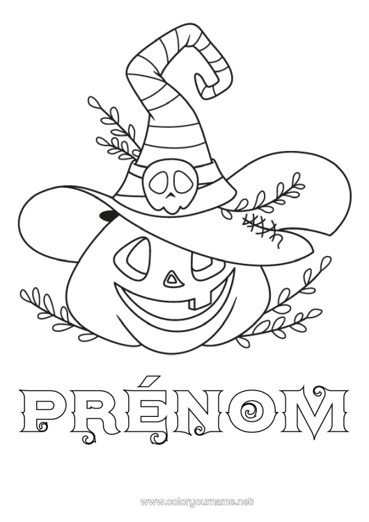 Coloriage à imprimer Citrouille Halloween Jack O'lantern Chapeau De Sorcier