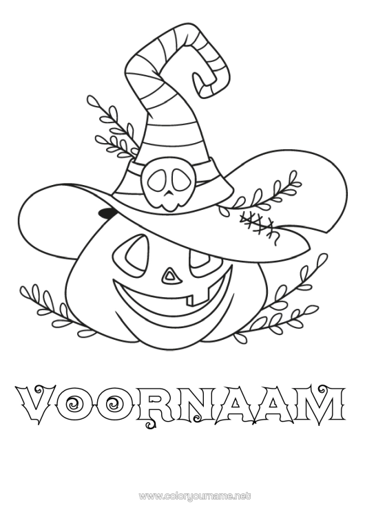 Kleurplaat om af te drukken Pompoen Halloween Jack O'lantern Toverhoed