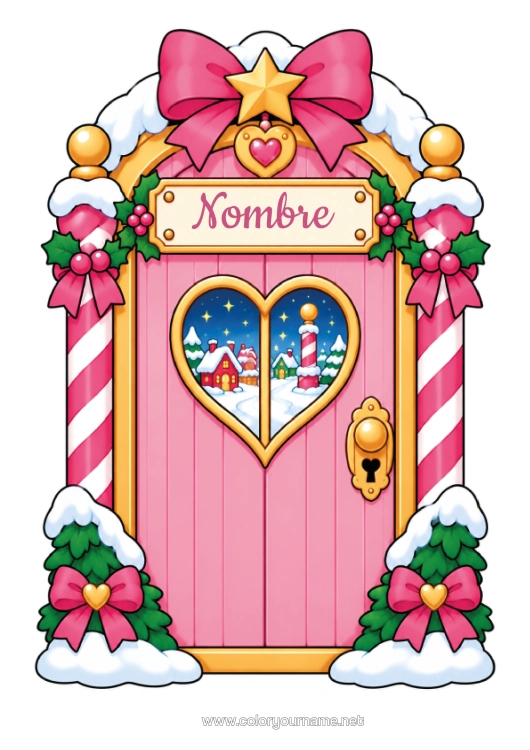 Dibujo para colorear para imprimir Elfos De Navidad Puerta Puerta De Duende Navideño