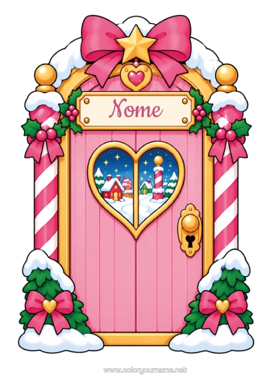 Pagina da colorare da stampare Elfo Di Natale Porta Porta Del Folle Di Natale