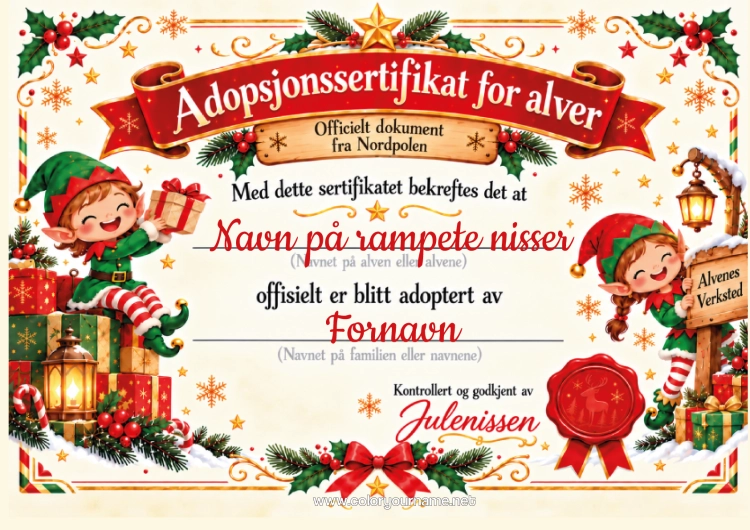 Fargeleggingssiden til utskrift Offisiell Adopsjon Av En Nisse Lutin Farceur Identitetsdokumenter