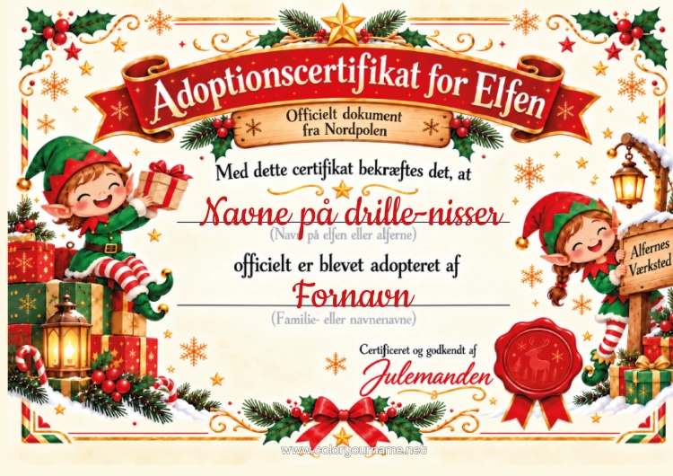 Farvelægningssiden til udskrivning Officiel Adoption Af En Julenisse Lille Drille's Id-Papirer