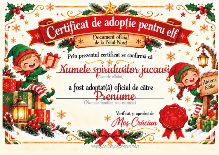 Pagină de colorat de imprimat Adopția Oficială A Unui Spiriduș De Crăciun Acte De Identitate Al Lutinului Farceur