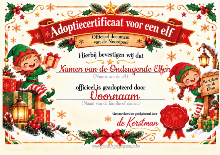 Kleurplaat om af te drukken Officiële Adoptie Van Een Kerstelfje Identiteitsbewijzen Van De Grapjas