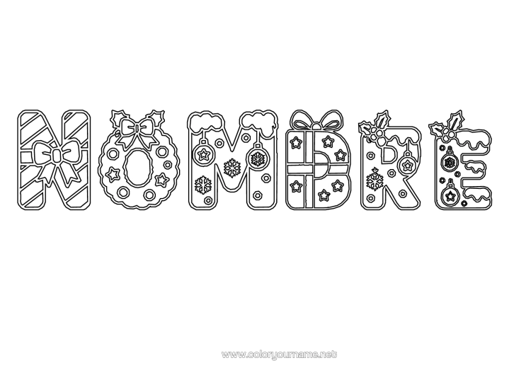 Dibujo para colorear para imprimir Navidad Nombre Decorado