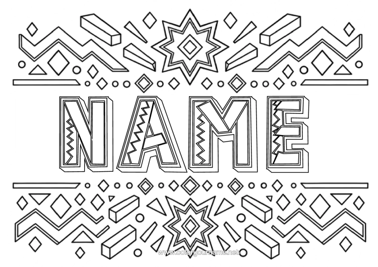 Coloring page to print Decorated Name Geometric Shapes 3D
