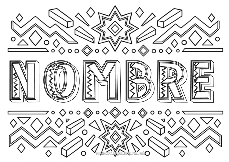 Dibujo para colorear para imprimir Nombre Decorado Formas Geométricas 3D