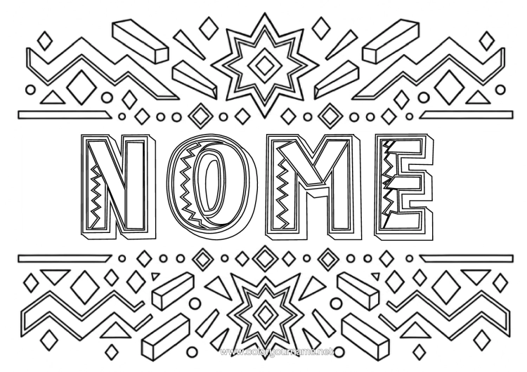 Página de desenho para imprimir Nome Decorado Formas Geométricas 3D