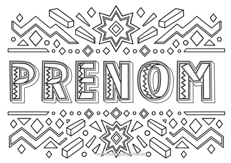 Coloriage à imprimer Nom Décoré Formes Géométriques 3D