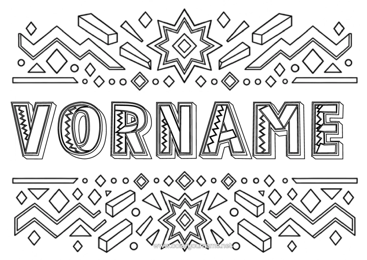 Malvorlage zum Ausdrucken Dekorierter Name Geometrische Formen 3D