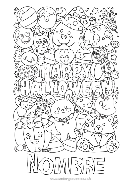 Dibujo para colorear para imprimir Calabaza Truco O Trato Halloween Jack O'lantern Dibujos Complejos Para Colorear Inscripción "Halloween"
