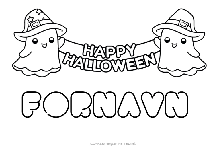 Farvelægningssiden til udskrivning Spøgelse Halloween Kawaii Nem Farvelægning Tilmelding "Halloween"