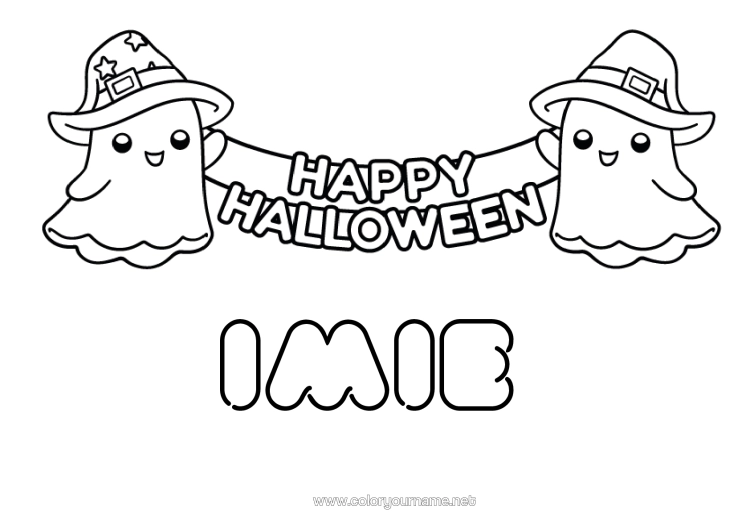 Kolorowanka do wydruku Duch Halloween Uroczy Łatwe Kolorowanki Napis 'Halloween'