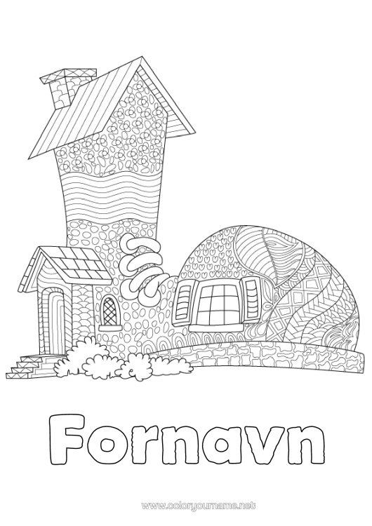 Fargeleggingssiden til utskrift Hus Zentangle Sko
