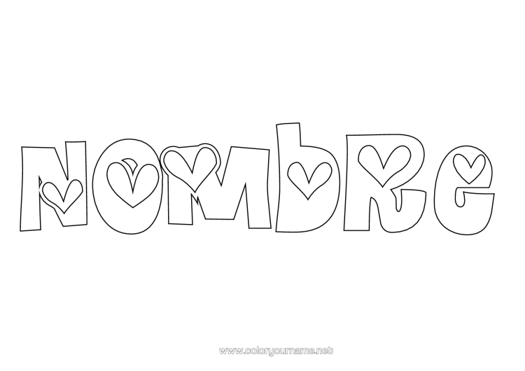 Dibujo para colorear para imprimir Corazón Nombre Decorado