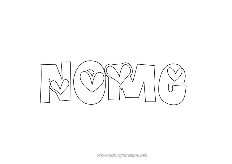Página de desenho para imprimir Coração Nome Decorado