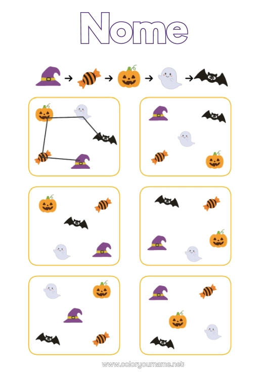 Pagina da colorare da stampare Halloween Attività Per Bambini Gioco Di Logica Successione Logica