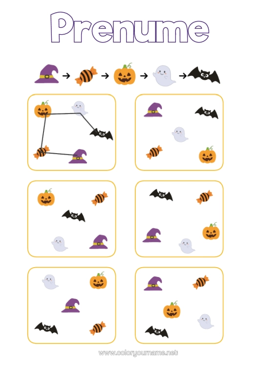 Pagină de colorat de imprimat Halloween Activități Pentru Copii Joc De Logică Secvență Logică